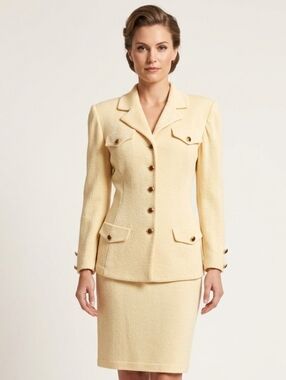St. John Light Yellow Blazer and Skirt Set